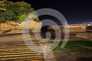 Old port of Biarritz in France at night
