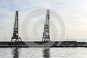 Old port cranes in city of Rijeka