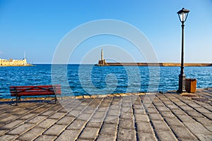 Old port and Lighthouse in Chania, Crete, Greece