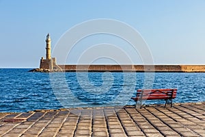 Old port and Lighthouse in Chania, Crete, Greece