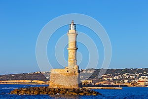 Old port and Lighthouse in Chania, Crete, Greece