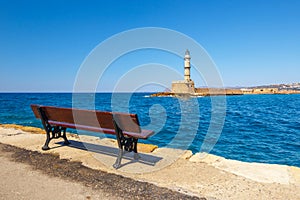 Old port and Lighthouse in Chania, Crete, Greece