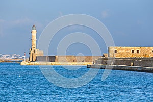 Old port and Lighthouse in Chania, Crete, Greece