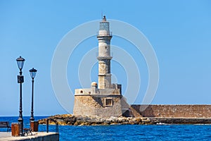 Old port and Lighthouse in Chania, Crete, Greece