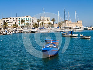 Old port with rowboats. Bari. Apulia.