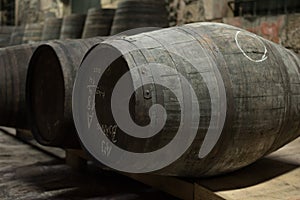 Old port wine barrels storage in Douro valley