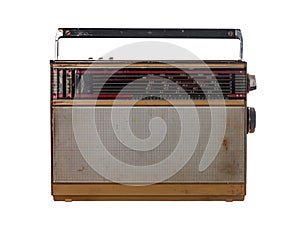 Old portable radio isolated on white background