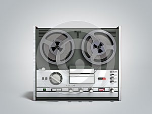 Old portable reel to reel tube tape recorder 3d render on grey