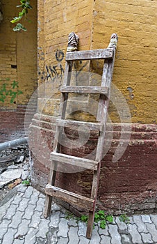 Old portable staircase in an abandoned yard