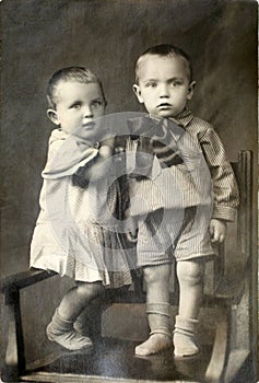 Old Portrait of Two Twin Children