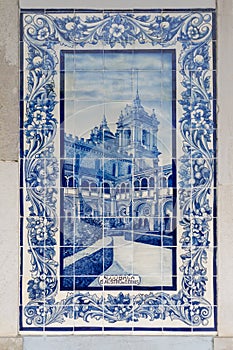 Old Portuguese Azulejo tile with the image of Claustro de D. Dinis of Alcobaca photo