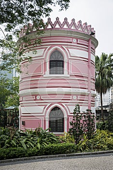 Old portuguese colonial architecture building in macau park garden china