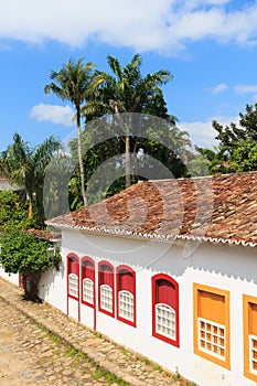 Old portuguese colonial houses in downtown of Paraty, Brazil