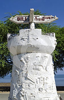 Old portuguese colonial road sign monument in dili timor leste