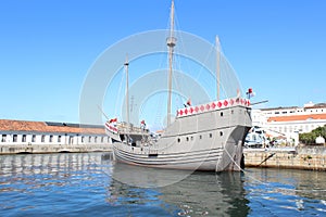 Old portuguese Man o' war, portuguese caravel, caravela, european maritime military navigation ship