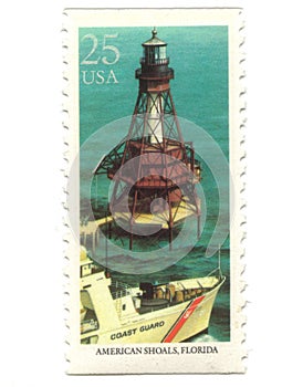 Old postage stamps from USA with Lighthouse