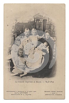 Old postal card with the Russian imperial family photo