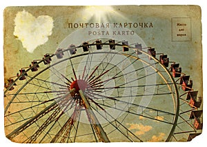 Old postcard with a big Ferris wheel.