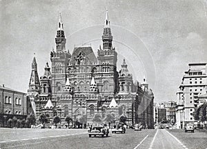 Old postcard. Red Square. The building of the historical museum. Moscow