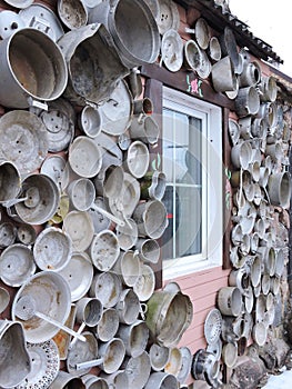 Old pots on home wall