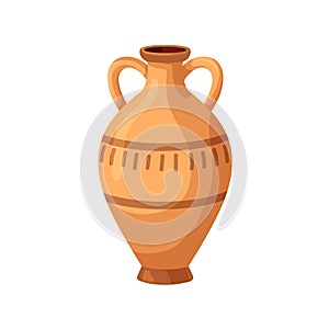 Old pottery, amphora. Ancient Greek vase, antique pot with handles. Vintage clay jug, vessels, urn. Crockery