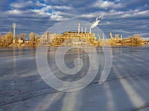 Old power plant in winter time