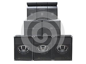 Old powerful stage concerto audio speakers isolated on white