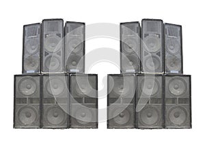 Old powerful stage concerto audio speakers isolated on white