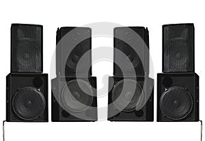 Old powerful stage concerto audio speakers isolated on white