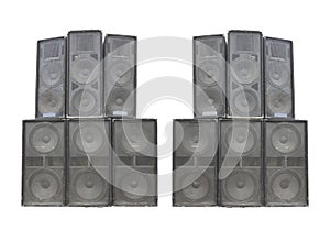 Old powerful stage concerto audio speakers isolated on white photo