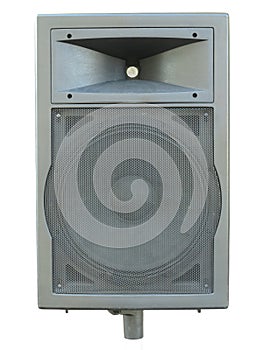 Old powerful stage concerto industrial audio speaker isolated on