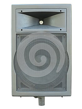 Old powerful stage concerto industrial audio speaker isolated on photo
