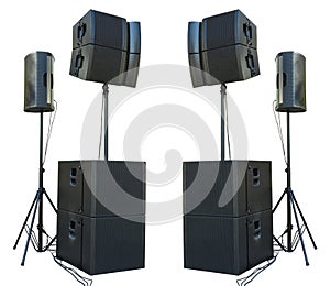 Old powerful stage concerto industrial audio speakers isolated o photo
