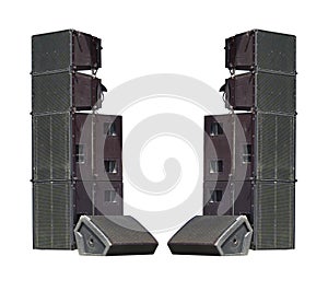 Old powerful stage concerto industrial audio speakers isolated o photo