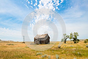 Old Prairie Cabin, Farm, Clouds