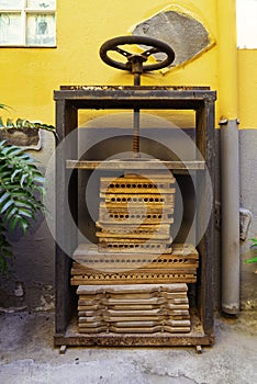 Old press for cigars in Garachico, Tenerife. Old-fashioned handmade way to make cigars.