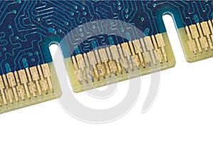 Old printed circuit board from graphic card clipping path isolated white background.