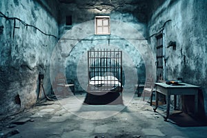 Old prison cell. Solitary confinement in a prison for dangerous criminals