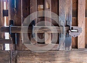 Old prison locked wooden key, gate lock