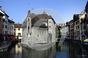 Annecy city, Thiou canal and old prison, Savoy, France