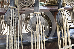 Old pulleys and ropes, marine tools