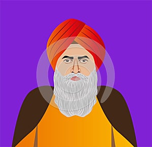 Old Punjabi man guru close up  illustration