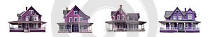 Old purple wood house collection isolated on a white background