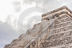 Old pyramid and temple of the castle of the Mayan architecture known as Chichen Itza these are the ruins of this ancient