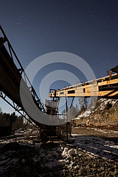 Old quarry machinery at night