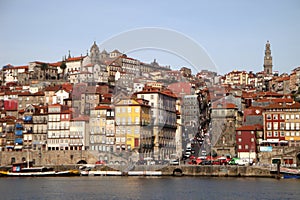 Old quarter of Porto hillside with delicately moulded facades