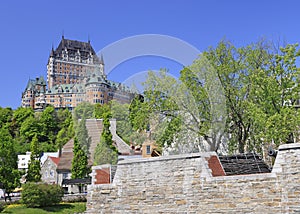 Old Quebec, surrounding walls and Frontenac Castle viewed from lower city