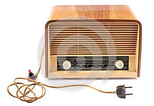 Old Radio, with 60 years of last century, on a white background