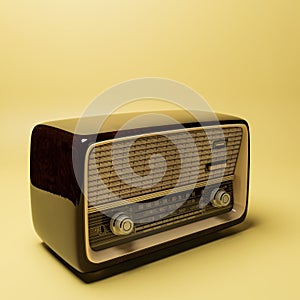 Old radio isolated on yellow