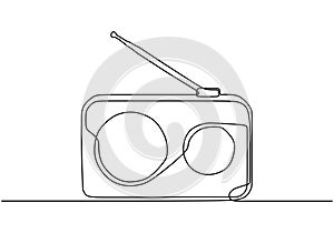 Old radio one line drawing. Continuous hand drawn object. Retro and vintage electronic portable device